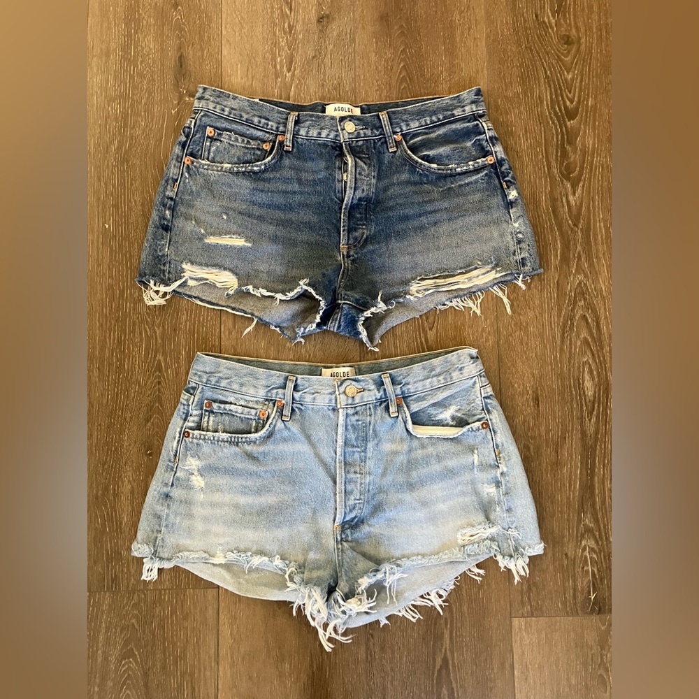 2 Pairs Agolde Parker Denim Mini Shorts